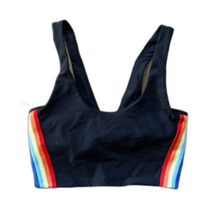 Spiritual Gangster Black Shakti Rainbow Stripe Crop Top Sport Bra Women's Size S